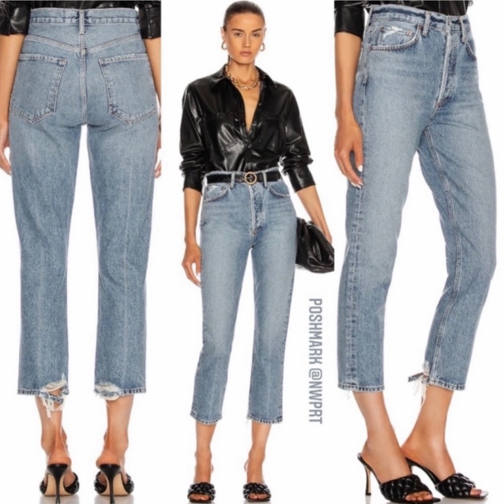 AGOLDE ✰ Riley Emulsion High Rise Waist Straight Leg Crop Destructed Hem 24